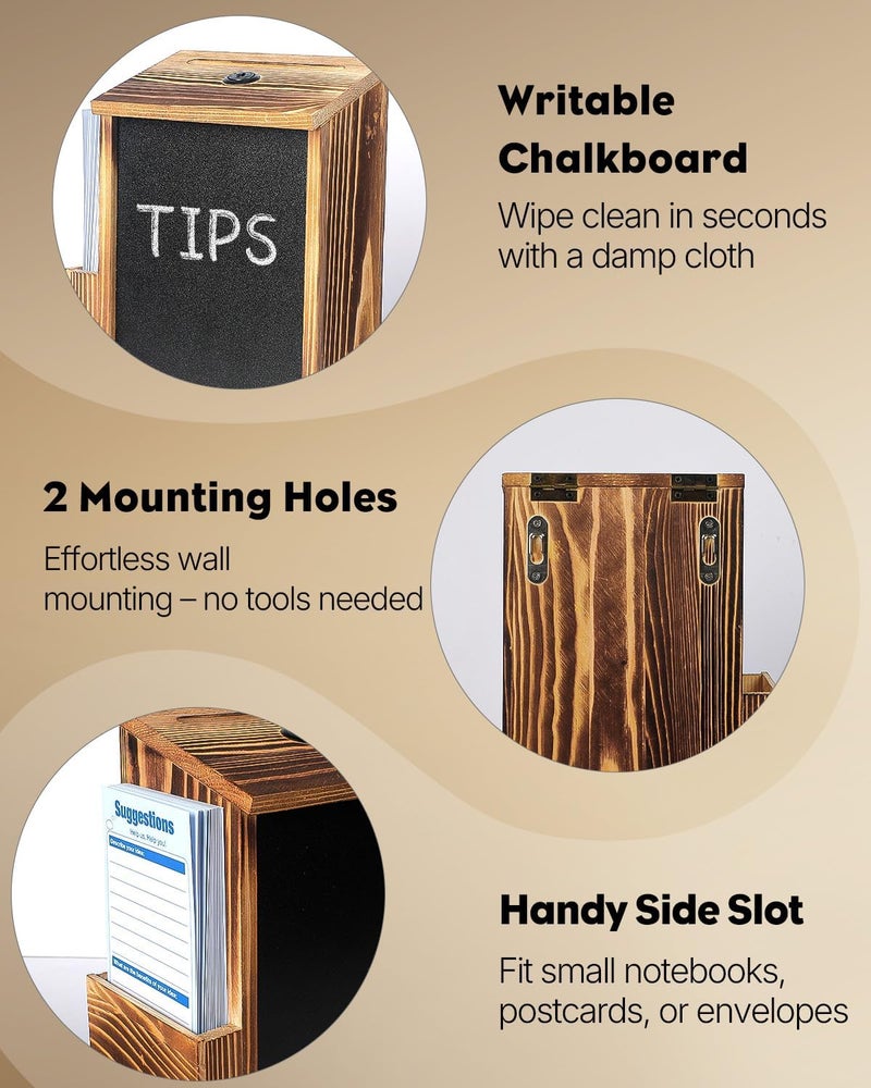 Uniclife Wood Suggestion Box, Wooden Donation Boxes for Fundraising, Prayer Boxes with Chalkboard and 50 Suggestion Cards, Ballot Boxes Tip Drop Box for Wedding Church & Classroom - Image 5
